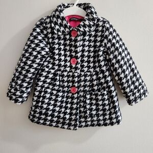 Toddler Girl Black and White Houndstooth Winter/Fall Pea Coat Size 2T